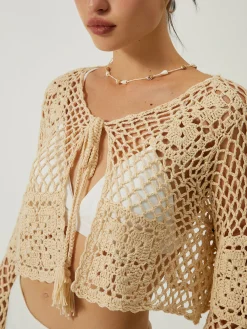 Hot Hollow Knotted Knit Outerwear Sweater Tops|Outerwear