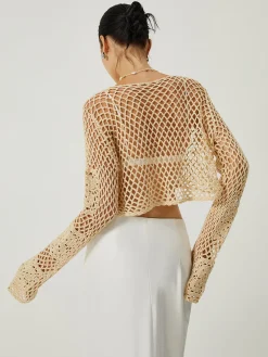 Hot Hollow Knotted Knit Outerwear Sweater Tops|Outerwear