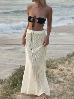 Outlet Hollow Out Drawstring Maxi Sweater Skirt Skirts|Knitwear