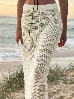 Outlet Hollow Out Drawstring Maxi Sweater Skirt Skirts|Knitwear