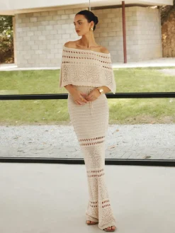 Hollow Out Off-Shoulder Maxi Dress With A Shawl Casual Dresses|Vacation Dresses