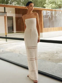 Hollow Out Off-Shoulder Maxi Dress With A Shawl Casual Dresses|Vacation Dresses