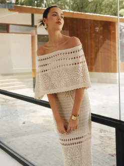 Hollow Out Off-Shoulder Maxi Dress With A Shawl Casual Dresses|Vacation Dresses
