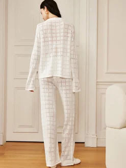 Hot Hollow Plaid Drawstring Pants Set Pants Sets|Long Sleeve Sets