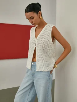 Online Hollow Sleeveless Knit Cardigan Cardigans|Sweaters & Cardigans