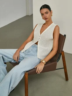 Online Hollow Sleeveless Knit Cardigan Cardigans|Sweaters & Cardigans