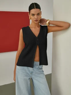 Online Hollow Sleeveless Knit Cardigan Cardigans|Sweaters & Cardigans