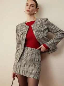 Clearance Houndstooth Button Short Blazer Outerwear|Blazers