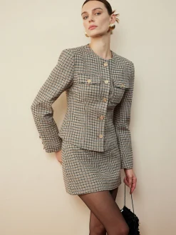 Clearance Houndstooth Button Short Blazer Outerwear|Blazers