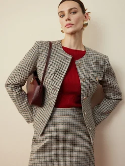 Clearance Houndstooth Button Short Blazer Outerwear|Blazers