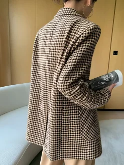 Houndstooth Split Blazer With Belt Outerwear|Blazers