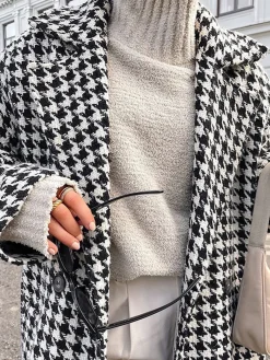 Houndstooth Tweed Trench Coat Outerwear|Coats