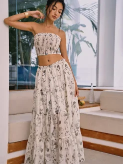 Clearance Ink Painting Print Skirt Set Skirt Sets|Long Sleeve Sets