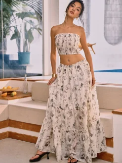 Clearance Ink Painting Print Skirt Set Skirt Sets|Long Sleeve Sets