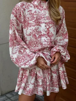 Sale Ink Painting Print Tie Up A-Line Short Dress Casual Dresses|Summer Dresses