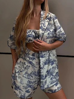Clearance Ink Printed Three Piece Shorts Set Shorts Sets|Shorts