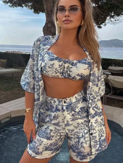 Clearance Ink Printed Three Piece Shorts Set Shorts Sets|Shorts