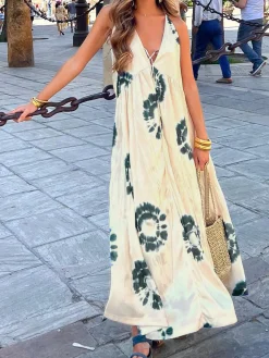 Online Ink Ripple Leisure Long Dress White Dresses|Casual Dresses