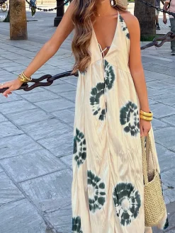 Online Ink Ripple Leisure Long Dress White Dresses|Casual Dresses