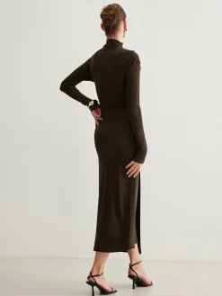 Best Irregular Metal-Ring Slit Pleated Dress Black Dresses|Casual Dresses