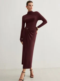 Best Irregular Metal-Ring Slit Pleated Dress Black Dresses|Casual Dresses