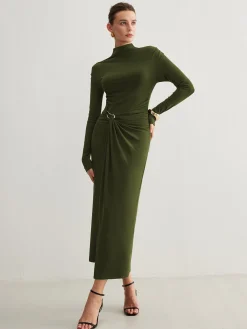 Best Irregular Metal-Ring Slit Pleated Dress Black Dresses|Casual Dresses
