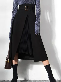 Irregular Package Belted Midi Skirt Skirts|Bottoms