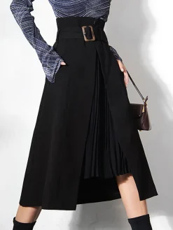 Irregular Package Belted Midi Skirt Skirts|Bottoms