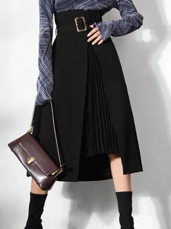 Irregular Package Belted Midi Skirt Skirts|Bottoms