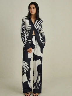 Sale Irregular Print Wide Leg Pants Set Pants Sets|Wide Leg