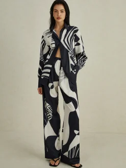 Sale Irregular Print Wide Leg Pants Set Pants Sets|Wide Leg