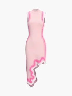 Online Irregular Wavy Edge Knitted Sleeveless Long Dress Sweater Dresses|Sweater Dresses