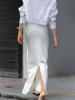 New Ivory Glow Satin Maxi Skirt Skirts|Bottoms