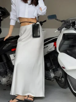 New Ivory Glow Satin Maxi Skirt Skirts|Bottoms