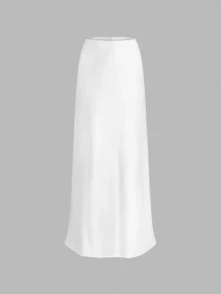 New Ivory Glow Satin Maxi Skirt Skirts|Bottoms
