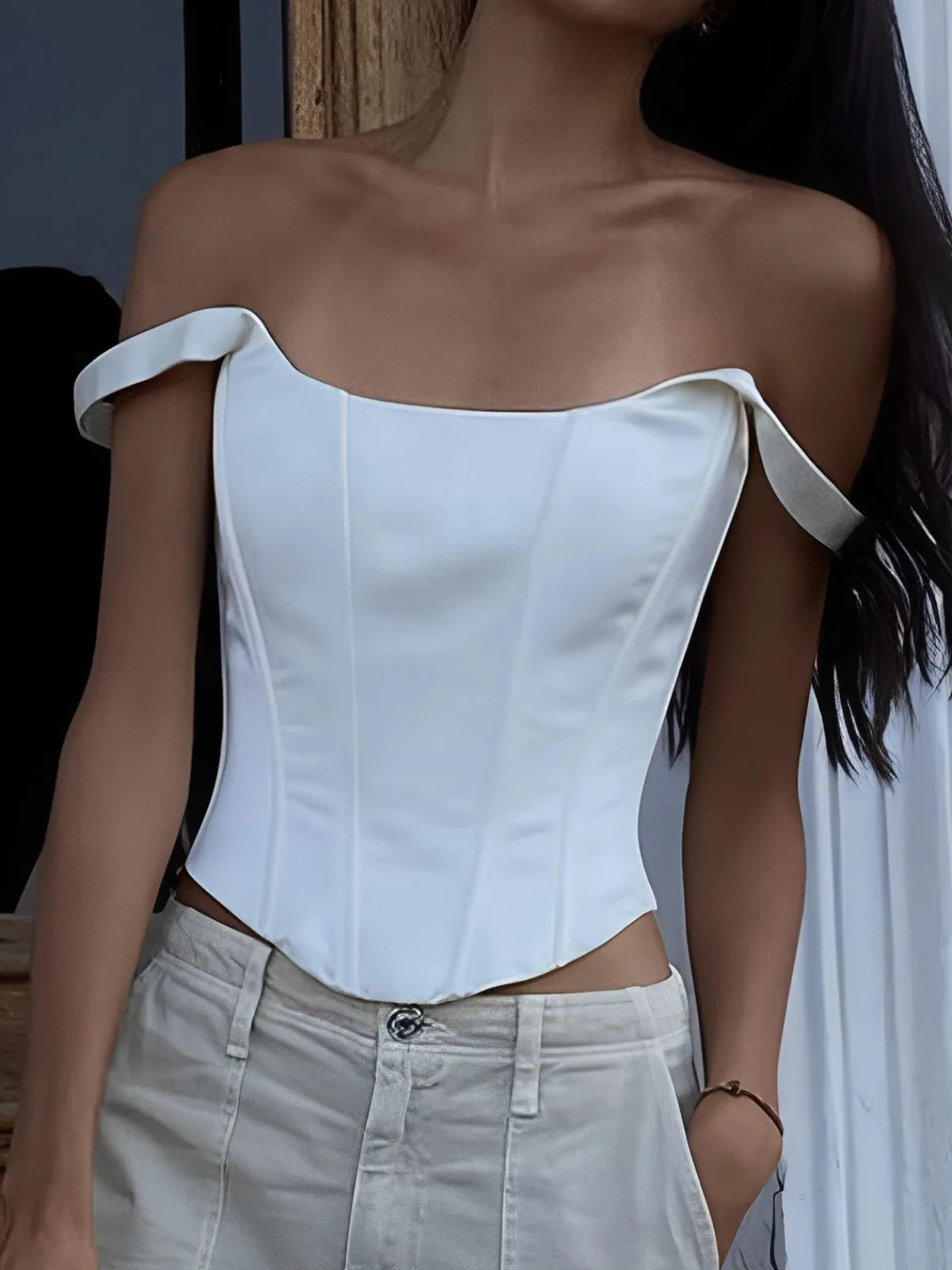 Clearance Ivory Glow Tied Crop Corset Top Corset Tops|Crop Tops