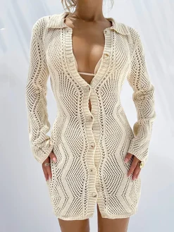 Sale Jacquard Cardigan Short Sweater Dress Cardigans|Sweater Dresses