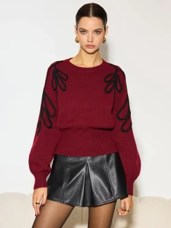Clearance Jacquard Cinched Waist Knit Top Knitwear|Tops