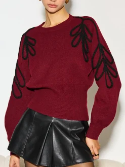 Clearance Jacquard Cinched Waist Knit Top Knitwear|Tops