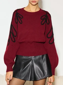 Clearance Jacquard Cinched Waist Knit Top Knitwear|Tops