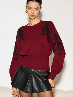 Clearance Jacquard Cinched Waist Knit Top Knitwear|Tops