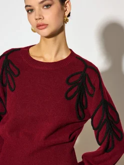 Clearance Jacquard Cinched Waist Knit Top Knitwear|Tops