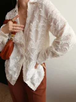 Discount Jacquard Floral Collared Shirt Blouses & Shirts|Tops
