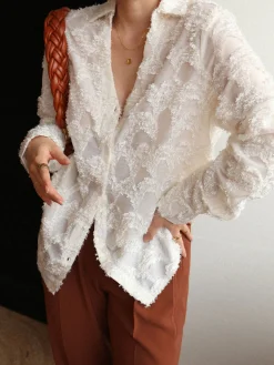 Discount Jacquard Floral Collared Shirt Blouses & Shirts|Tops