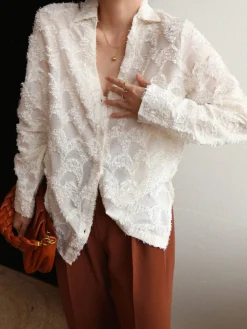 Discount Jacquard Floral Collared Shirt Blouses & Shirts|Tops