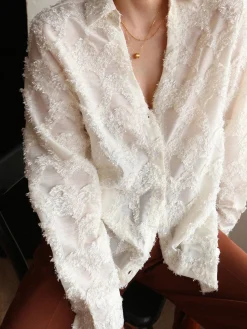 Discount Jacquard Floral Collared Shirt Blouses & Shirts|Tops