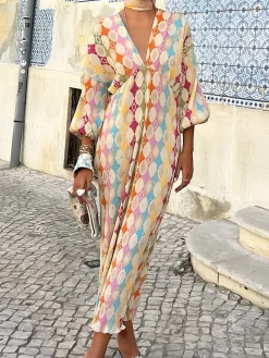 Sale Jacquard Print V-Neck Dress Casual Dresses|Cocktail & Party Dresses