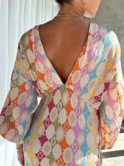 Sale Jacquard Print V-Neck Dress Casual Dresses|Cocktail & Party Dresses