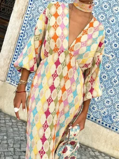 Sale Jacquard Print V-Neck Dress Casual Dresses|Cocktail & Party Dresses