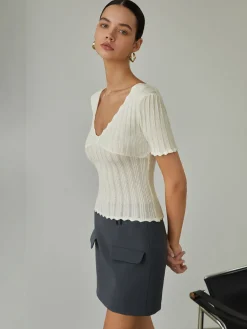 Keep It Simple Scalloped Pointelle Top Sweater Tops|Sweaters & Cardigans